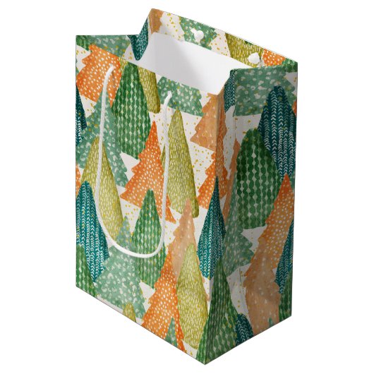 エバカラフルーグリーンクリスマスツリーの森 ミディアムペーパーバッグ (正面アングル)