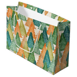 エバカラフルーグリーンクリスマスツリーの森 ラージペーパーバッグ