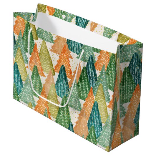 エバカラフルーグリーンクリスマスツリーの森 ラージペーパーバッグ (正面アングル)
