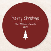 エバシンプルリーグモダンリーメリークリスマスレッド ラウンドペーパーコースター (正面)