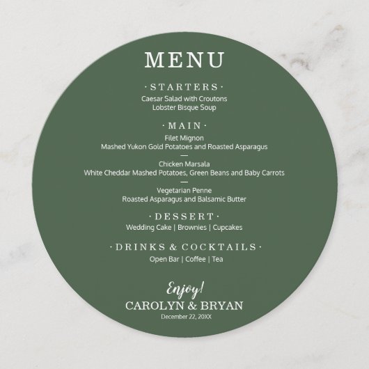 エバシンプルーグリーンラウンドエレガントクリスマス メニュー (正面)