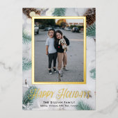 エバモダンーグリーンクリスマス2枚フォト垂直 箔シーズンカード (正面)