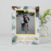 エバモダンーグリーンクリスマス2枚フォト垂直 箔シーズンカード (立ち正面)