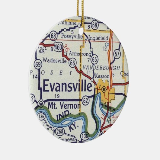 エバンズヴィルインディアナヴィンテージの地図 セラミックオーナメント (右)