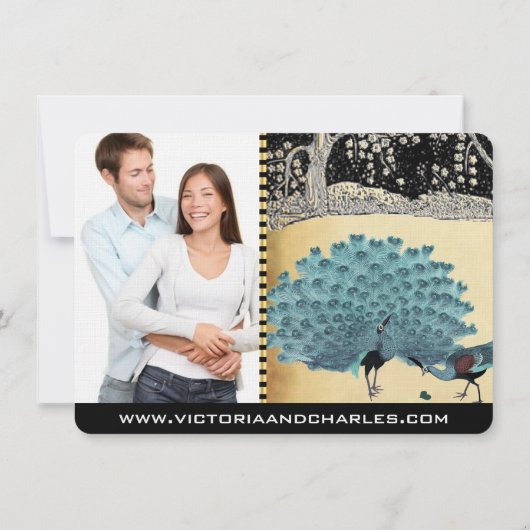 エバーアフターアールデコピーコックゴールデン結婚フォレストズ 招待状 (裏面)