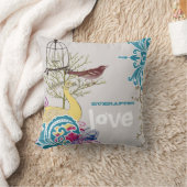 エバーアフターブライドティール（緑がかった色）イエローグレーピーコックバードケージ クッション (ブランケット)