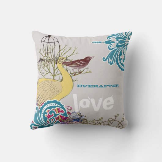 エバーアフターブライドティール（緑がかった色）イエローグレーピーコックバードケージ クッション (裏面)