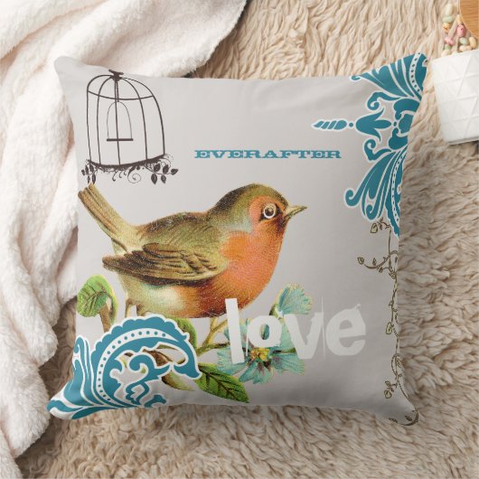 エバーアフターブライドティール（緑がかった色）コーラルグレイかわいい鳥の鳥籠 クッション (ブランケット)