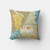 エバーアフターブライドティール（緑がかった色）&タンジェリンピーコックバードケージ クッション (正面)