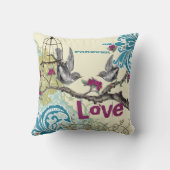 エバーアフターブライドティール（緑がかった色）ライム&プラムバードバードケージ クッション (裏面)