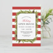 エバーグリーンとストライプのホリデー オープン ハウス 招待状 (スタンド正面)