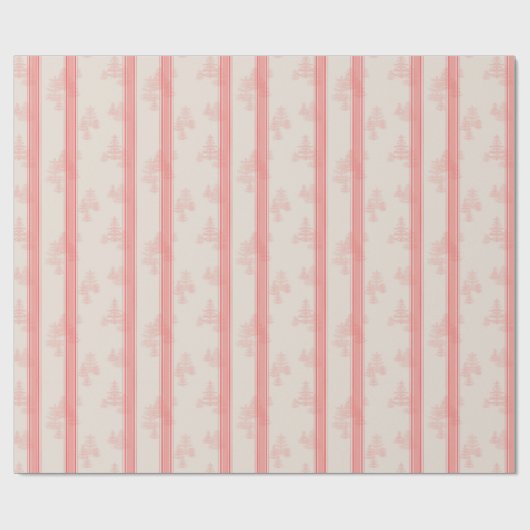 エバーグリーンとフラワーサックストライプオンコーラルピンク ラッピングペーパー (フラット)
