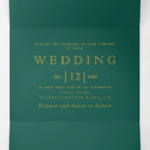 エバーグリーンと金ゴールドフレーム、イニシャル冬の結婚式 三つ折り招待状 (内部中)