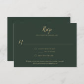 エバーグリーンと金ゴールドRSVPカード 出欠カード (正面/裏面)