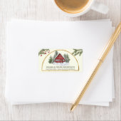 エバーグリーンと雪の中のレッドキャビン ラベル (インサイチュ)