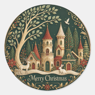 エバーグリーンの森の魔法のクリスマスビレッジ ラウンドシール