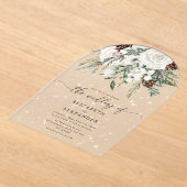 エバーグリーンアーエレガントチ雪の冬の結婚式 アクリル招待状 (レイダウン)