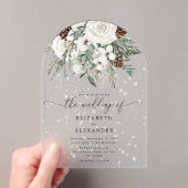 エバーグリーンアーエレガントチ雪の冬の結婚式 アクリル招待状 (インサイチュ (ポータブル))