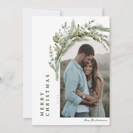 エバーグリーンアーチフォトクリスマスカード 招待状 (正面)