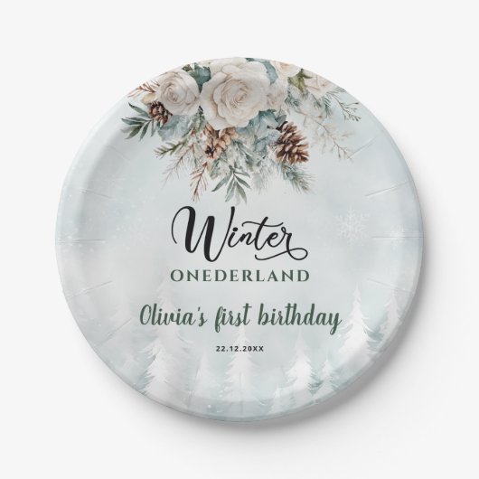 エバーグリーンウィンターオネダーランドファースト誕生日 ペーパープレート (正面)