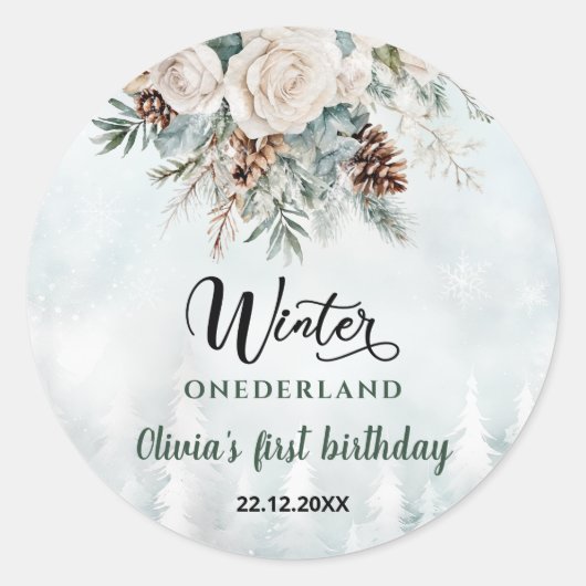 エバーグリーンウィンターオネダーランドファースト誕生日 ラウンドシール (正面)