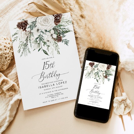 エバーグリーンウィンターキンセアニェラ15誕生日 招待状