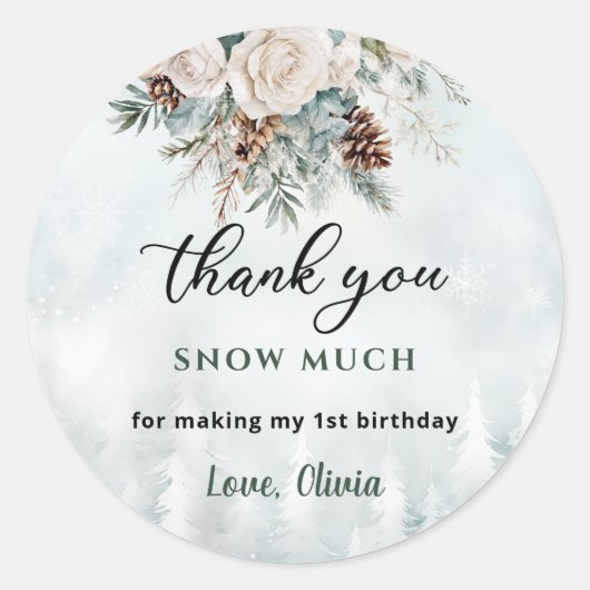 エバーグリーンウィンターファースト誕生日ありがとう ラウンドシール (正面)
