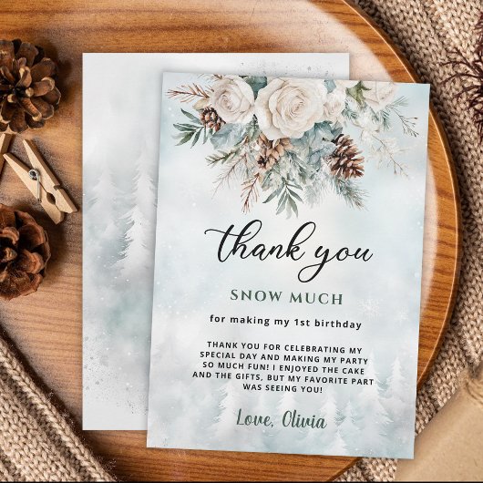 エバーグリーンウィンターファースト誕生日サンキューカード 招待状