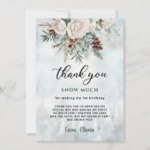 エバーグリーンウィンターファースト誕生日サンキューカード 招待状 (正面)