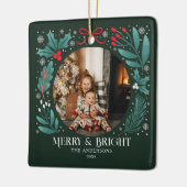 エバーグリーンウィンターボタニカルクリスマスフォト セラミックオーナメント (左)
