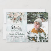 エバーグリーンウィンターOnederland最初の誕生日写真 招待状 (正面)