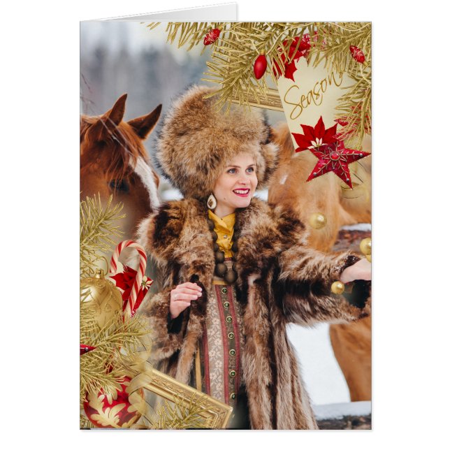 エバーグリーンオーバーレイ付きフォトクリスマスカード (正面)