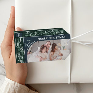 エバーグリーンガーランドモダンフォトクリスマス ギフトタグ