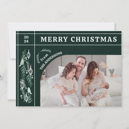 エバーグリーンガーランドモダンワンフォトクリスマス シーズンカード (正面)