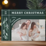 エバーグリーンガーランドモダンワンフォトクリスマス シーズンカード<br><div class="desc">オーナメントと冬の鳥図解入りの、写真付きのを含む美しい手の常緑デザインはクリスマスカーモダンドのために作る。自分の写真を追加できる。</div>