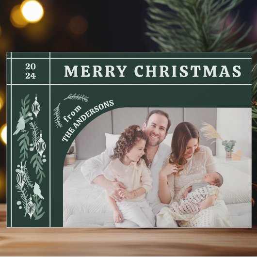 エバーグリーンガーランドモダンワンフォトクリスマス シーズンカード