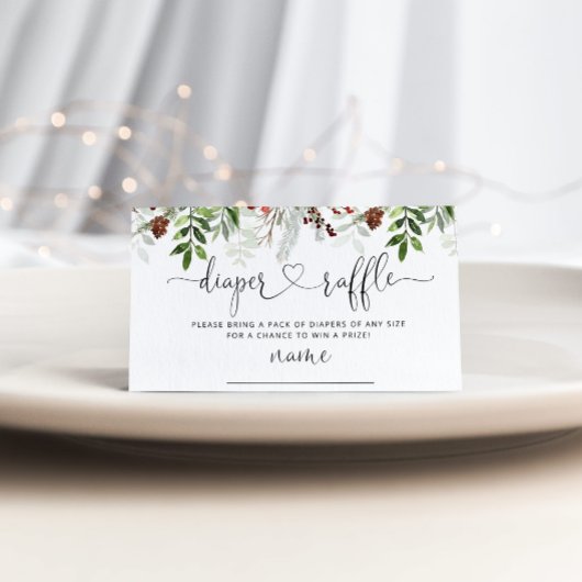 エバーグリーンクリスマスツリーおむつラッフルチケット エンクロージャーカード
