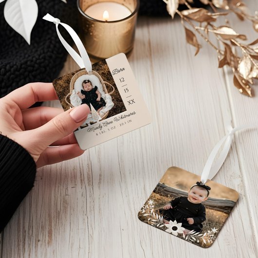 エバーグリーンクリスマスツリーベビー誕生写真 メタルオーナメント