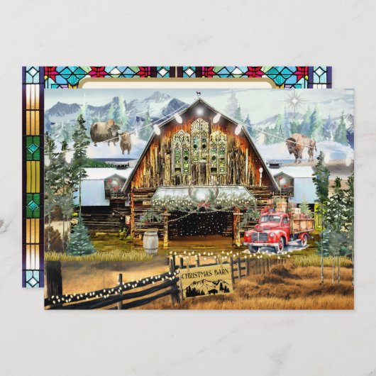 エバーグリーンクリスマスバーンホリデーフラットカード5"x7" シーズンカード (正面/裏面)