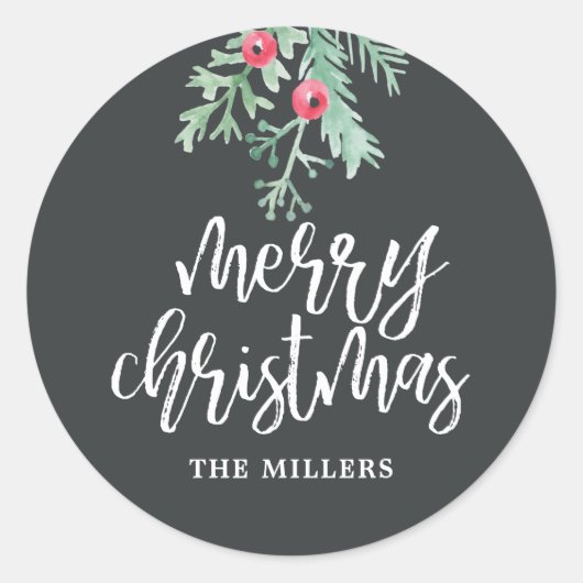 エバーグリーンクリスマスホリデーパーソナライズされたシール ラウンドシール (正面)