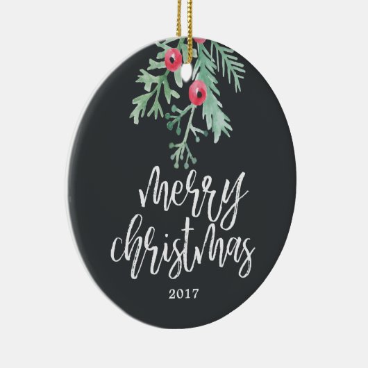 エバーグリーンクリスマスホリデーフォトオーナメント石板 セラミックオーナメント (右)