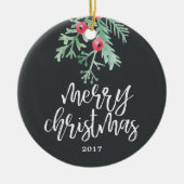 エバーグリーンクリスマスホリデーフォトオーナメント石板 セラミックオーナメント (正面)