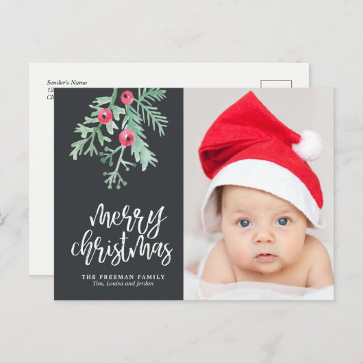 エバーグリーンクリスマスホリデーフォトポストカード石板 シーズンポストカード (正面/裏面)