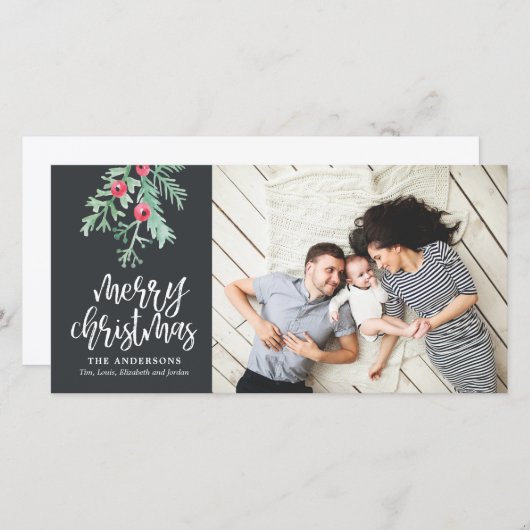 エバーグリーンクリスマスホリデーフォト石板 シーズンカード (正面/裏面)