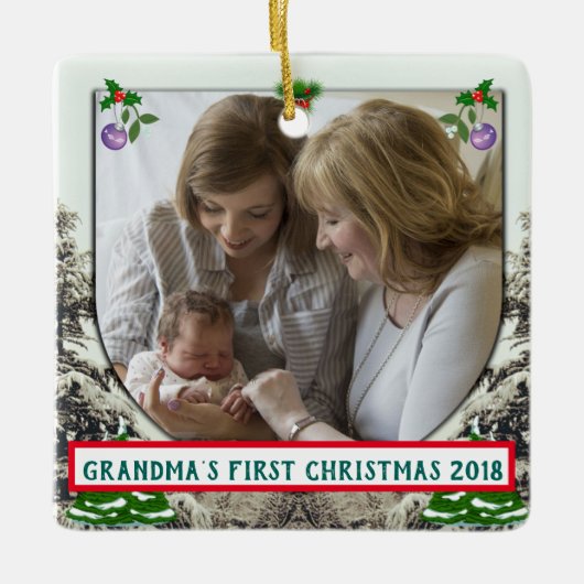 エバーグリーンズ&スノーグランドマス初めてのクリスマス セラミックオーナメント (正面)