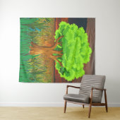 エバーグリーンツリーのアートワークの写真 – 森の木 タペストリー (インサイチュ(横))