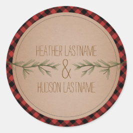 エバーグリーンツリーブランチ結婚プレイドのステッカー ラウンドシール