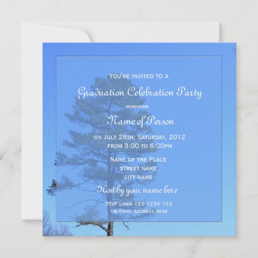 エバーグリーンツリー写真ブルー卒業 招待状 (正面)