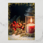 エバーグリーンピネコーンクリスマスランタンキャンドル 箔シーズンカード (正面)
