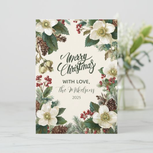 エバーグリーンピネコーンホリデーお祝い シーズンカード (スタンド正面)